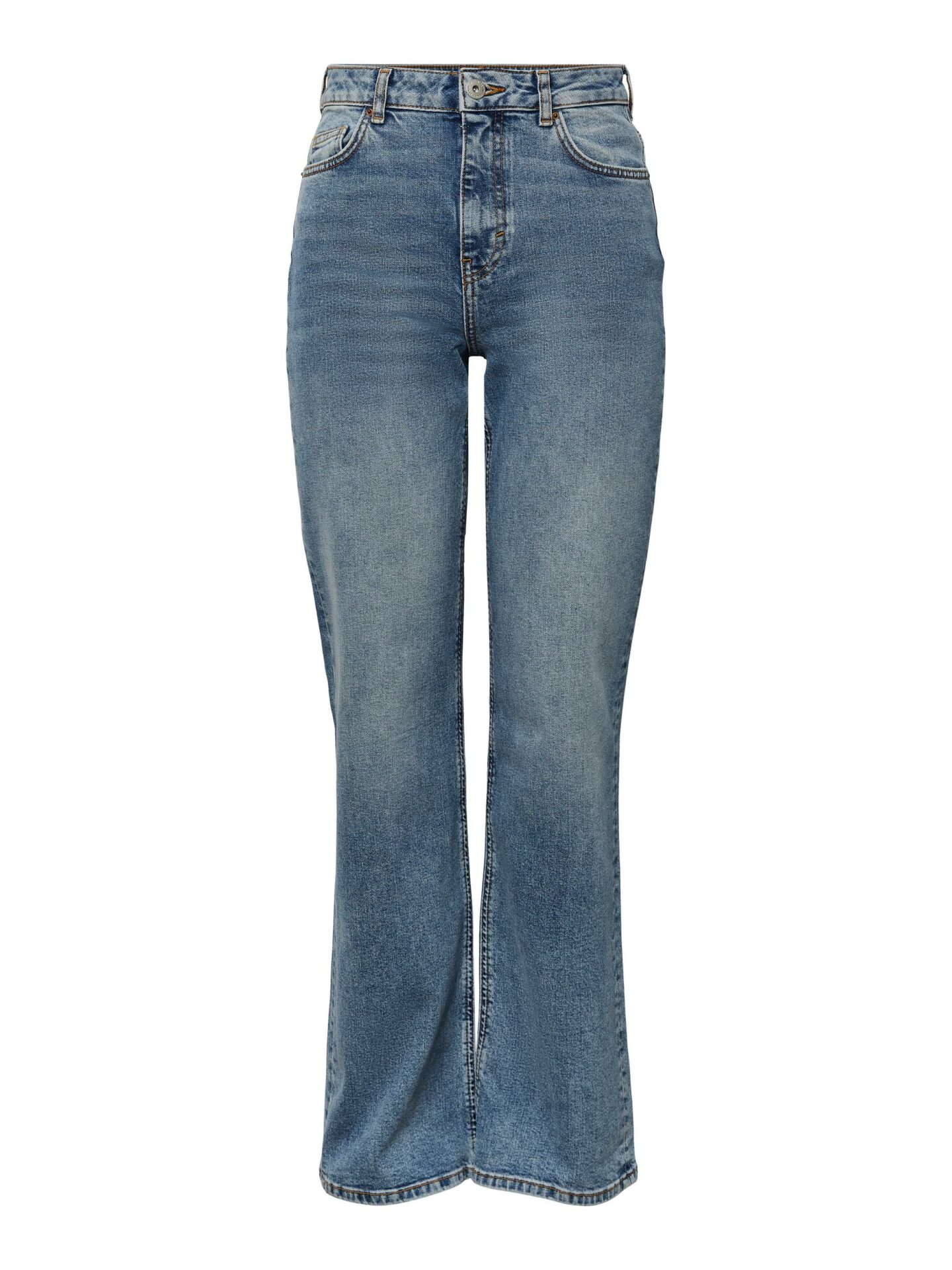 PIECES Jean Wide Medium Blue Denim, 98% coton, 2% élasthanne, jean coupe large, taille haute, Le Comptoir Rouen Le Havre
