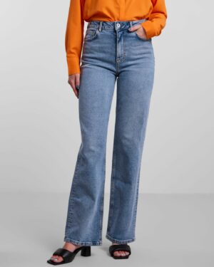 PIECES Jean Wide Medium Blue Denim, 98% coton, 2% élasthanne, jean coupe large, taille haute, Le Comptoir Rouen Le Havre