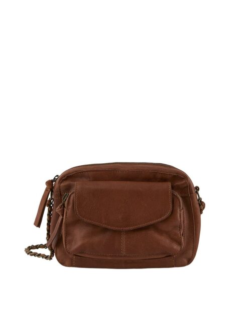 PIECES Sac PCNAINA L Root beer, sac à bandoulière, fermeture éclair, poche frontale zippée, 100% cuir de vache