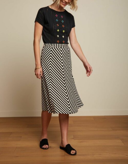 King Louie Juno Panel Jupe Chopito Stripe Black, 100% coton biologique, Le Comptoir Rouen Le Havre