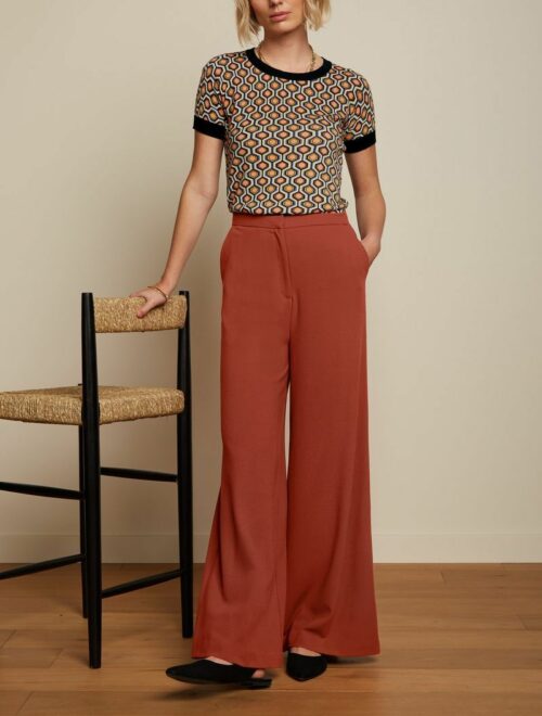 King Louie Peppa Pantalon Woven Crepe Sienna Red, 63% polyester, 33% viscose, 4 % élasthanne, Le Comptoir Rouen Le Havre