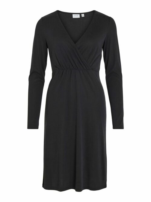 VILA VIMODALA Robe Midi Black, Robe longue, col en v, 70% Modal TENCEL™, 30% Polyester, Le Comptoir Rouen Le Havre