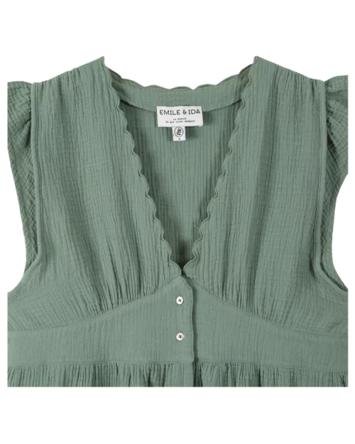EMILE ET IDA Robe Gaz de Coton Amande, 100% coton, couleur verte, Le Comptoir Rouen Le Havre