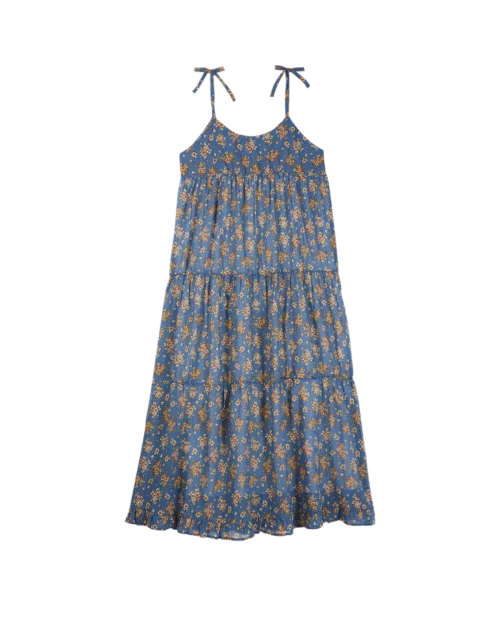 Emile et Ida Robe à bretelles coton créponné floral bleu, robe bleu motif floral, Le Comptoir Rouen Le Havre