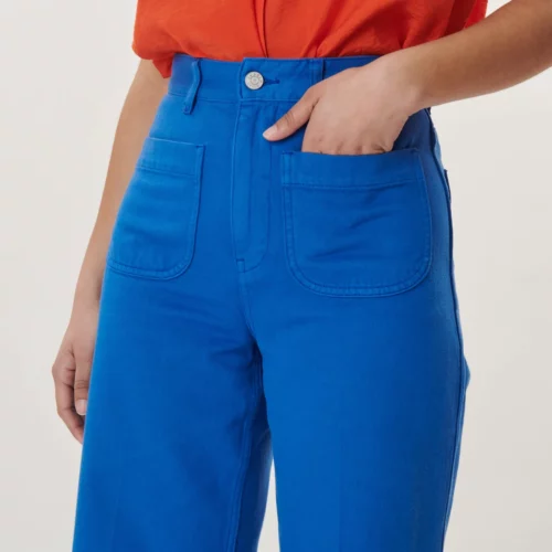LABDIP SAMUEL Pantalon Curacao, pantalon bleu électrique coupe large taille haute poches plaquées à l'avant, Le Comptoir Rouen Le Havre