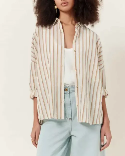 Sessùn Chemise BOTAN Sandalba, chemise femme écrue à rayures, Le Comptoir Rouen Le Havre
