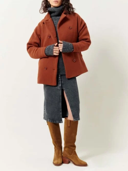 Sessùn CHIEF Manteau Etna, manteau femme couleur brique oversize, Le Comptoir Rouen Le Havre