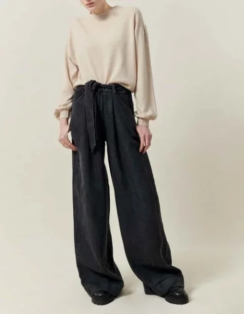 Sessùn RINIM Pantalon Carbonella, pantalon large gris foncé femme, Le Comptoir Rouen Le Havre