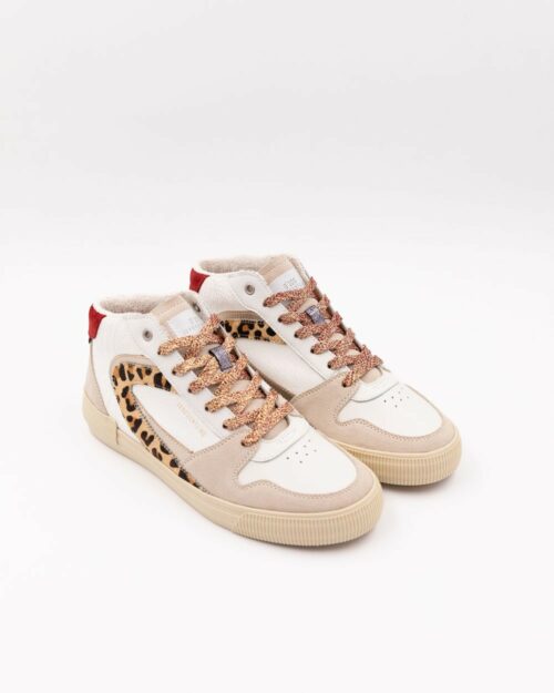 Baskets montantes pour femme en cuir 0-105 bordeaux avec motif léopard