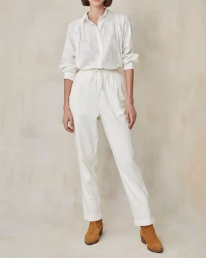 Pantalon pour femme taille élastiquée 100% coton écru ACELIA marque Harris Wilson