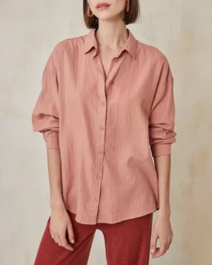 Chemise manches longues pour femme rose 100% coton AIMI marque Harris Wilson