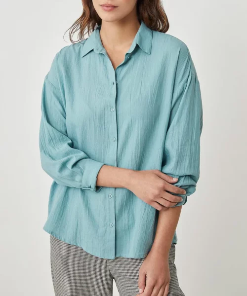 Chemise manches longues pour femme bleu 100% coton AIMI marque Harris Wilson