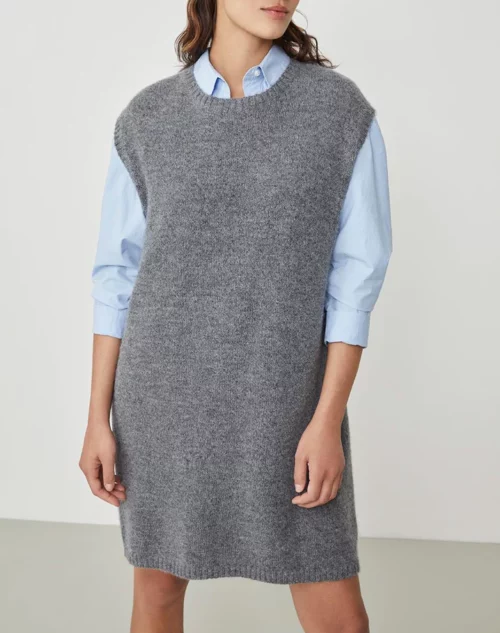 Robe pour femme MYRELLA marque Harris Wilson couleur gris anthracite, robe courte sans manches droite et loose oversize