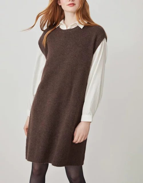 Robe pour femme MYRELLA marque Harris Wilson couleur marron chocolat, robe courte sans manches droite et loose oversize