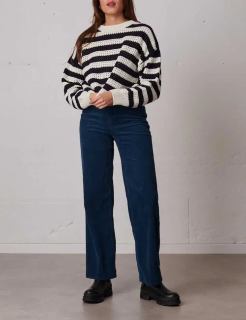 Pantalon droit large taille haute pour femme bleu LABDIP Le Comptoir Rouen Le Havre