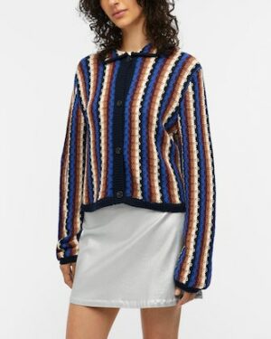 Cardigan en maille boutonné à imprimé en coton biologique pour femme de la marque OBJECT boutiques Le Comptoir Rouen Le Havre