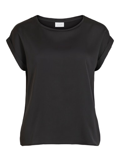 top t-shirt à manches courtes en satin noir de la marque vila magasins vêtements femme le comptoir rouen le havre