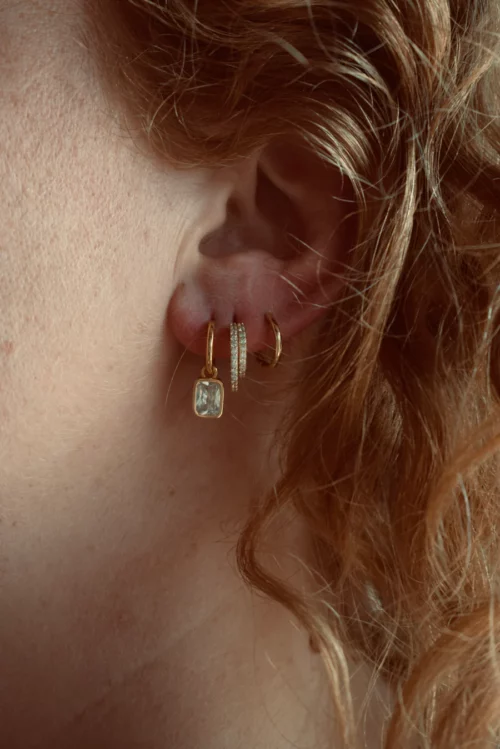 Boucles d'oreilles mini anneau HARPIE blanc pour femme vendue à l'unité, Argent 925 plaqué or 18 carats, le comptoir rouen le havre
