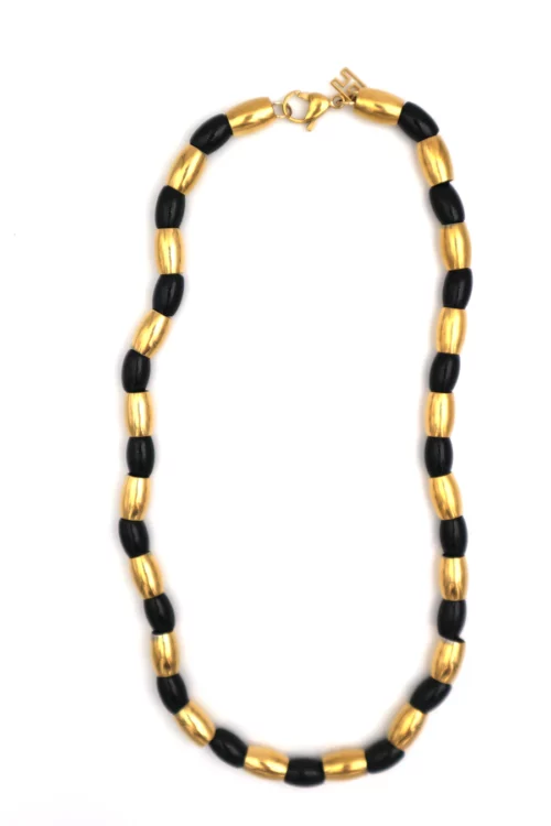 collier pour femmes doré et noir en acier inoxydable 18 carats de la marque Harpie, le comptoir rouen le havre
