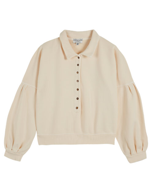 EMILE ET IDA ZANNIE sweatshirt boutonné pour femme en coton bio crème le comptoir magasin de vêtements pour femmes à rouen et au havre