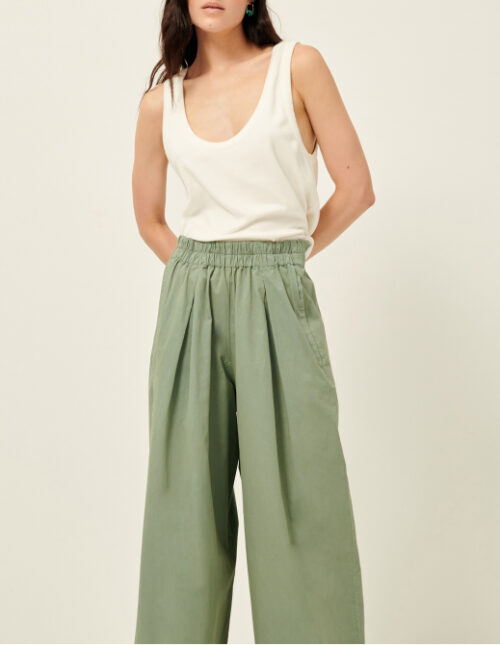 Pantalon ample élastiqué en twill 100% coton pour femme vert de la marque Sessùn référence RIDYE rouen le havre