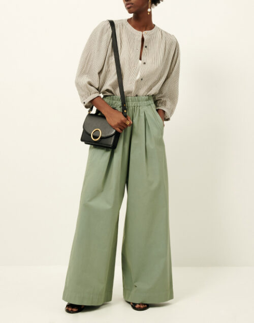 Pantalon ample élastiqué en twill 100% coton pour femme vert de la marque Sessùn référence RIDYE rouen le havre