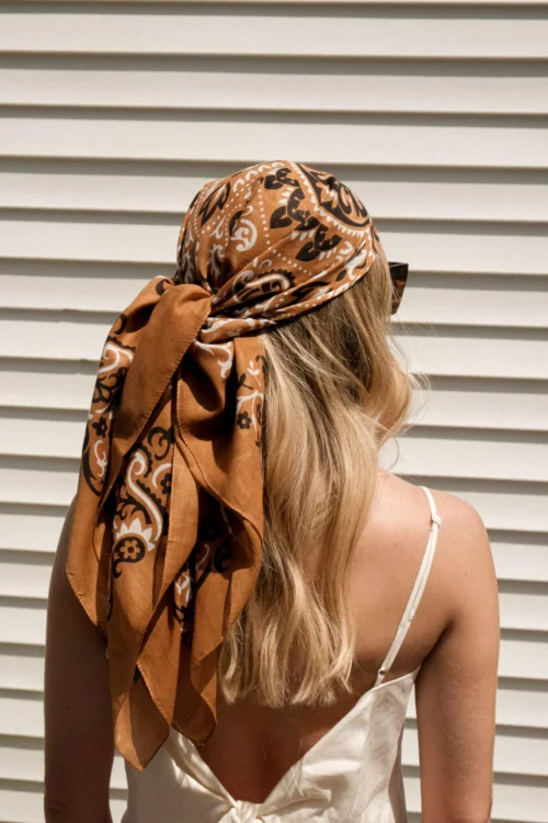 foulard bandana femme camel 100% voile de coton, motif léopard, le comptoir rouen le havre