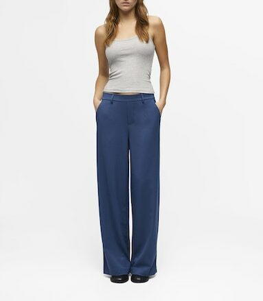 Pantalon femme large bleu taille moyenne OBJLISA de la marque OBJECT sur notre boutique en ligne et dans nos magasins Le Comptoir à Rouen et au Havre.