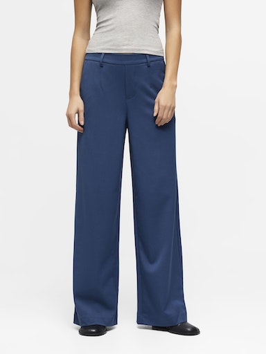 Pantalon femme large bleu taille moyenne OBJLISA de la marque OBJECT sur notre boutique en ligne et dans nos magasins Le Comptoir à Rouen et au Havre..