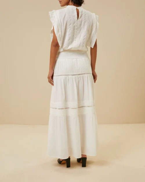 BY BAR XENA Jupe longue détails brodés blanc le comptoir magasin vêtements femmes rouen