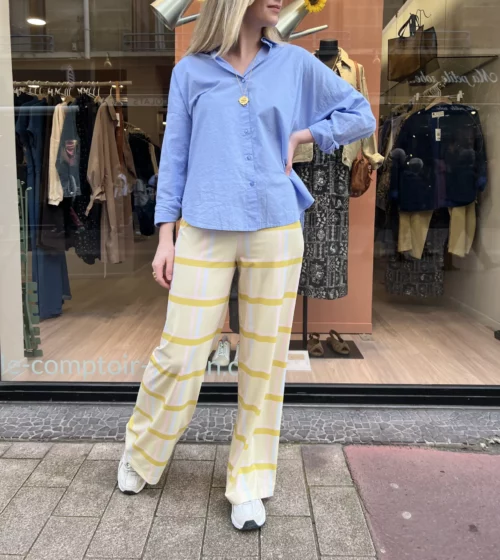 pantalon pour femme à carreaux jaune écru de la marque marais paris le comptoir magasin de vêtements pour femmes à rouen et au havre