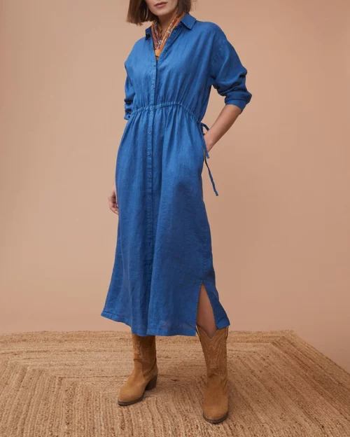HARRIS WILSON LAURE robe longue femme en lin ceinture bleu faience le comptoir magasins de vêtements pour femmes rouen le havre