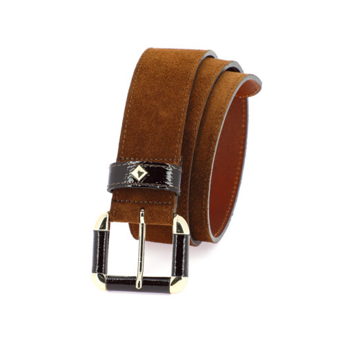 HERBERT FRERE SOEUR LA COULOMB Ceinture cuir et velours Choco Camp Cerise noire