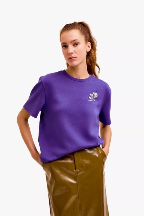 CKS SARIA T-Shirt Manches Courtes Femme Imprimé Violet