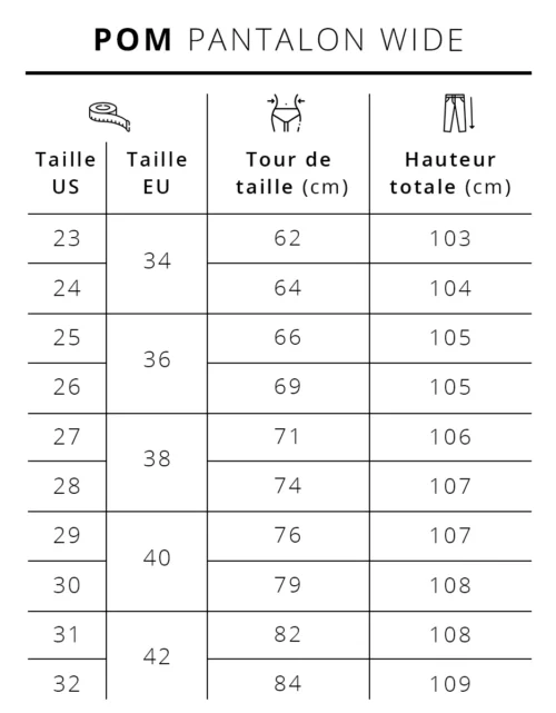 Guide des tailles REIKO Jean POM