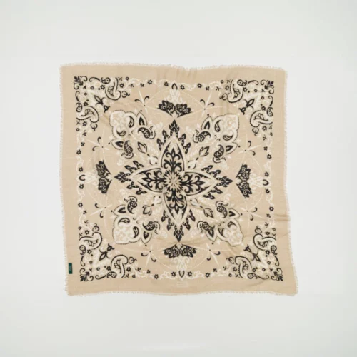 MAISON LECOMTE FLAMENT Foulard Bandana Beige Laine et Soie Rouen