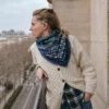MAISON LECOMTE FLAMENT Foulard femme Deauville Navy Laine et Soie
