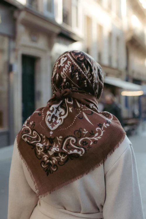 MAISON LECOMTE FLAMENT Foulard pour Femme bandana Choco Laine et Soie