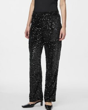 PIECES PCKAM Pantalon Large Noir en sequins