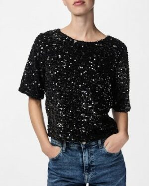 PIECES PCKAM Top femme sequins noir