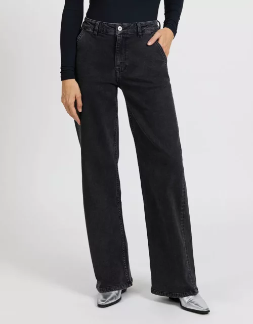 REIKO POM Jean large taille haute femme noir délavé