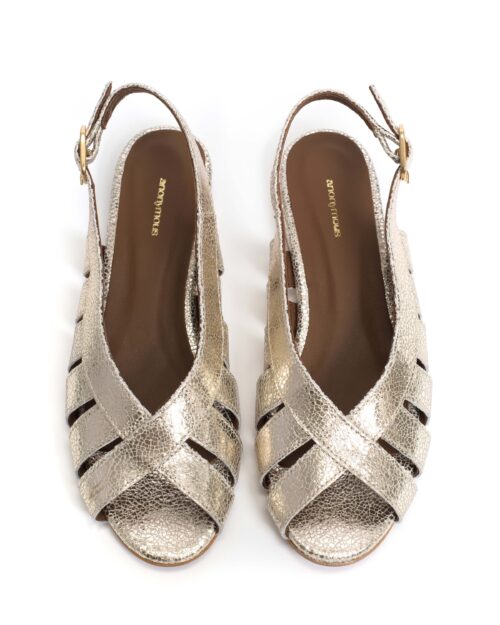 ANONYMOUS COPENHAGEN Sophie 20 Crackled Metallic Goat Sandales Champagne – Image 3