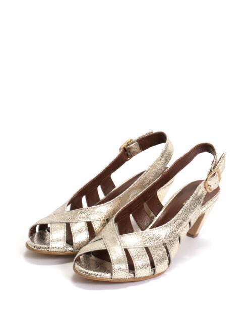 ANONYMOUS COPENHAGEN Sophie 50 Stiletto Crackled Metallic Goat Sandales Champagne – Image 3