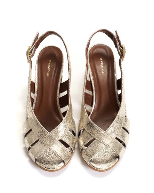 ANONYMOUS COPENHAGEN Sophie 50 Stiletto Crackled Metallic Goat Sandales Champagne – Image 4
