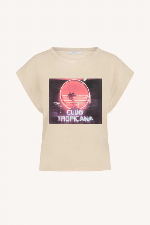 BY-BAR MASON TROPICANA Top Oyster Melee. T Shirt By-Bar. T shirt à manches courtes. Couleur écru blanc. Impression avec image. Coton organique. BY-BAR MASON TROPICANA Top Oyster Melee