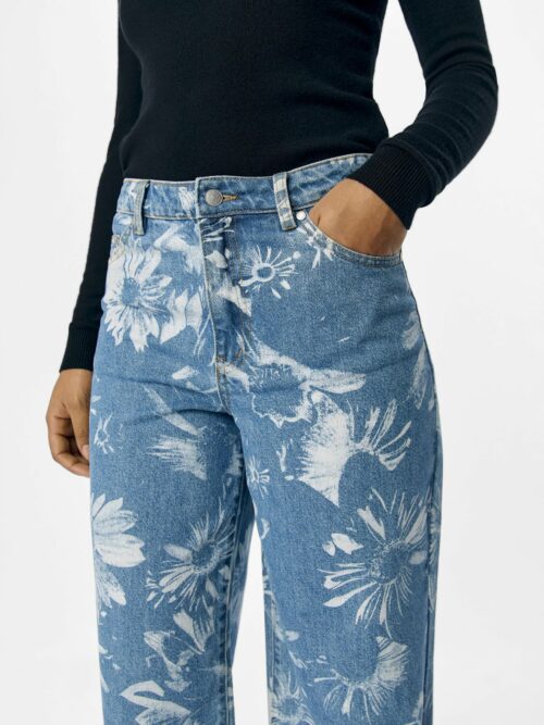 OBJECT OBJSAVA Jean Droit Femme Imprimé Floral Medium Blue Denim – Image 4