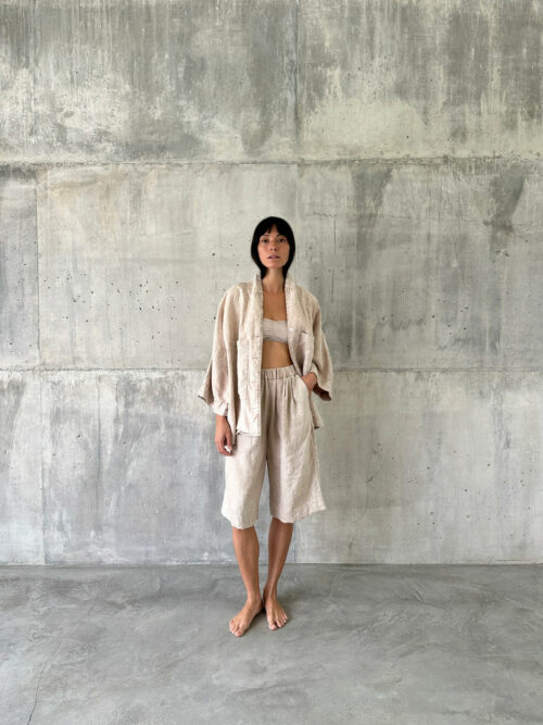 MYSAYANG WAKTU Veste en Lin Nut Stone Washed – Image 3