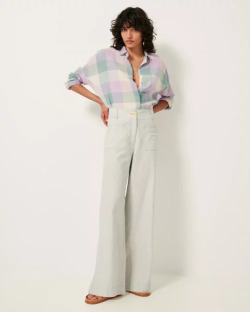 Pantalon MANHATTI de la marque Sessùn, pantalon large pour porter en total look avec sa surchemise, look idéal pour un mariage simple sans porter de robe