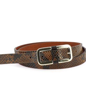 Cuir de vachette. Imprimé serpent. Ceinture Herbert. Couleur chocolat. Couleur marron. Boucle dorée. Largeur 20mm. HERBERT LA MILLAU Imprimé Serpent Choco.