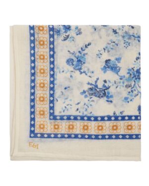 Foulard pour femme écru orchid bleu référence AC-FOULARD Emile et Ida, 100% laine, made in India